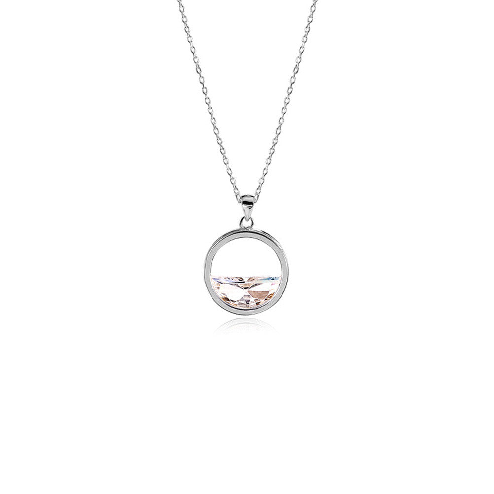 Women Necklace Round Pendant Necklace with Shining Zircon Silver Color Necklace