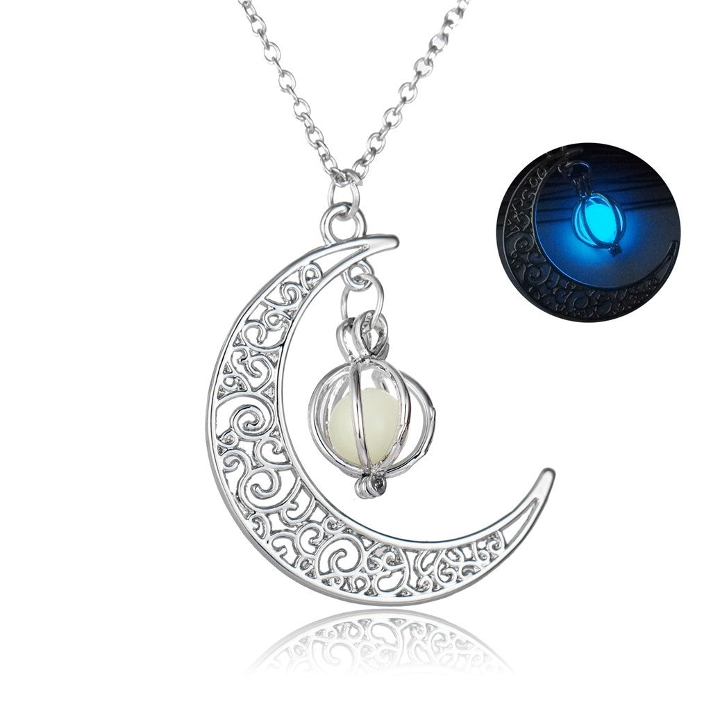 Moon Pendant Necklace Hollow Crescent Constellation Necklace Pendant Luminous Necklace